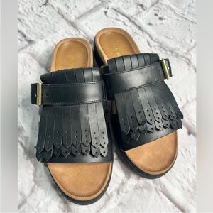 Vionic Womens Splendid Fillmore Black Leather Platform Sandals